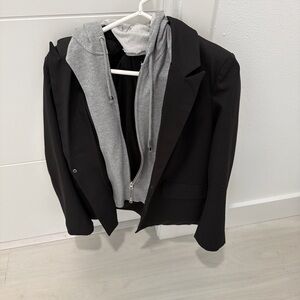 Women's Black Blazer with Gray Hoodie